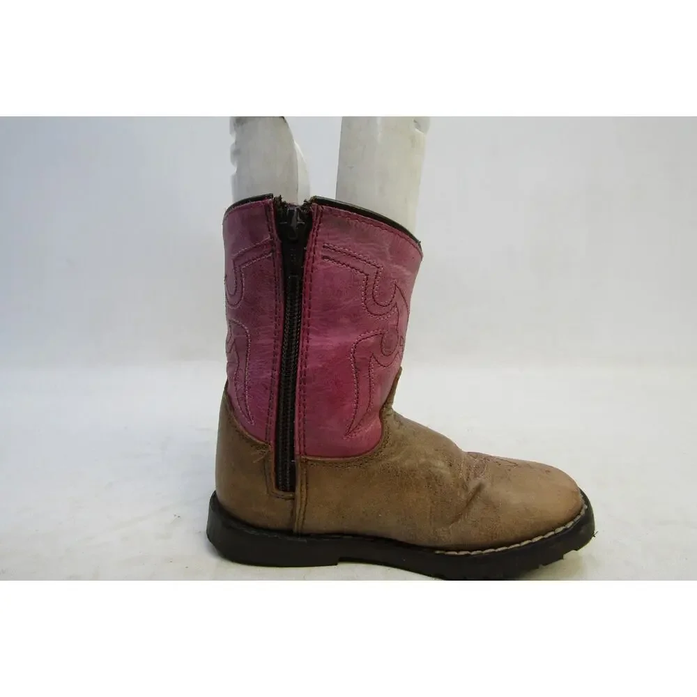 Shyanne Little Kids Youth Size 9 D Brown Pink Leather Zip Cowboy Western Boots